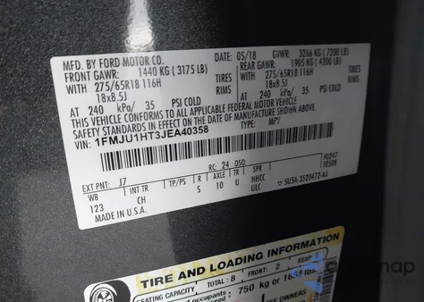 2018 Ford Expedition Xlt from USA, damaged, VIN 1FMJU1HT3JEA40358